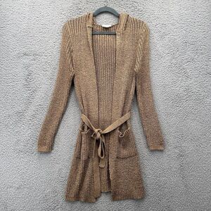 Y2K brown Knit Crochet boho Fairy hooded Duster Cardigan S/M‎ whimsical fairy